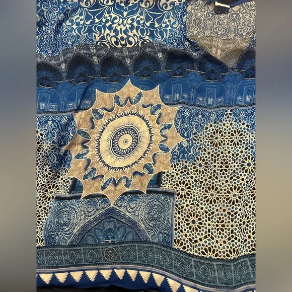 Cupro Kaftan Blue Mandala Women's Top from Seyva - Picture 2 of 6